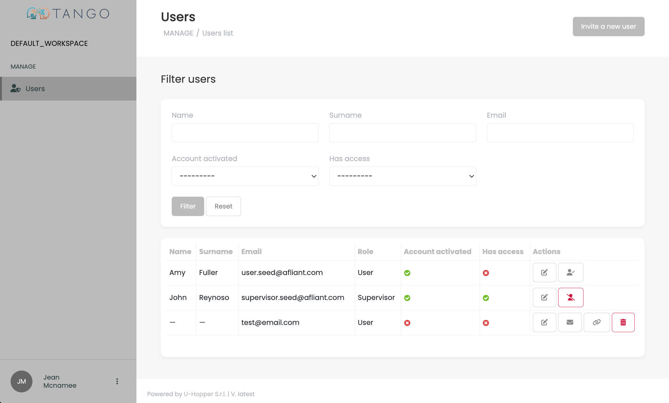 TANGO Dashboard - Manage Users